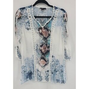 Alberto Makali Fairy Embroidered Eyelet Top Women Small Ethereal Crochet Floral